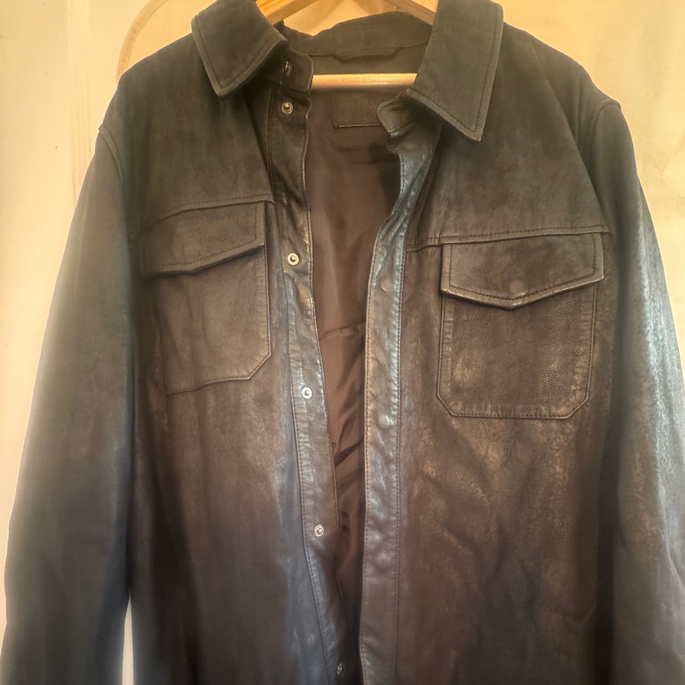 VELEZ Men's XL Black Genuine Lux Leather Bomber Jacket- Worn Once